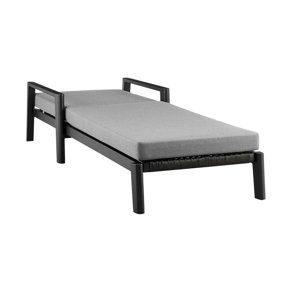 Grand Black Aluminum Outdoor Chaise Lounge with Gray Cushions