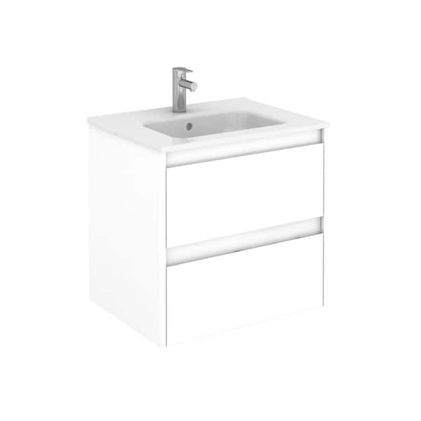 WS Bath Collections Ambra 23.9 in. W x 18.1 in. D x 22.3 in. H Bathroom Vanity Unit in White Gloss with Vanity Top and Basin in White