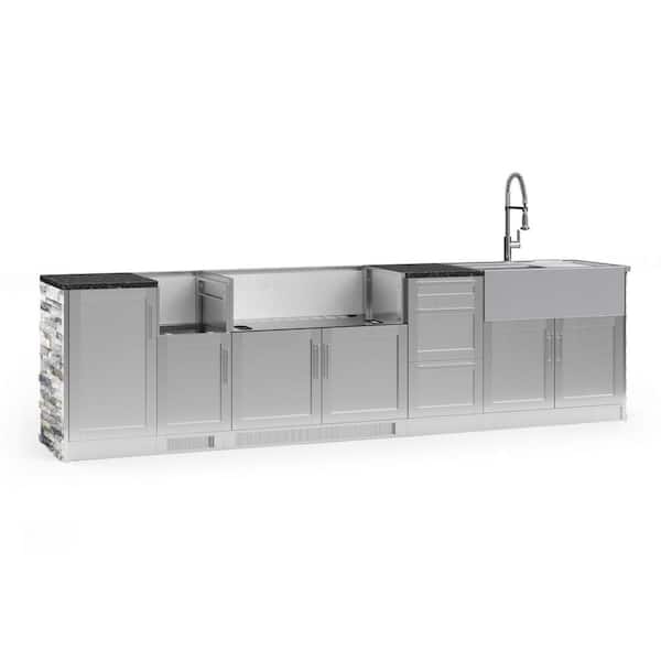 NewAge Products Signature Series 131.16 in. x 25.5 in. x 58.64 in. 10-Piece Outdoor Kitchen Cabinet Set w/DSB and 40 in. Grill Cabinet