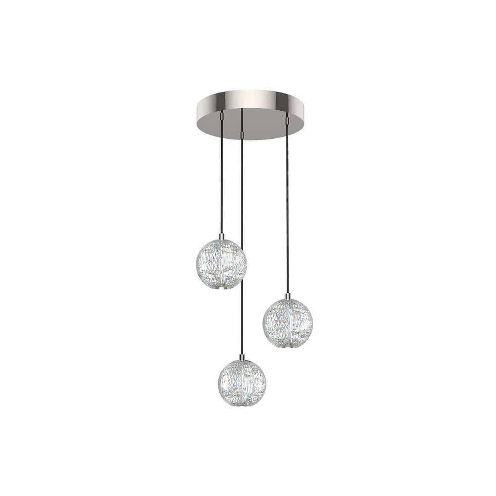 Marni 3 Head 1 Light 16-Watt Polished Nickel Integrated LED Pendant Light