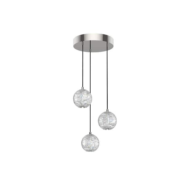 Marni 3 Head 1 Light 16-Watt Polished Nickel Integrated LED Pendant Light