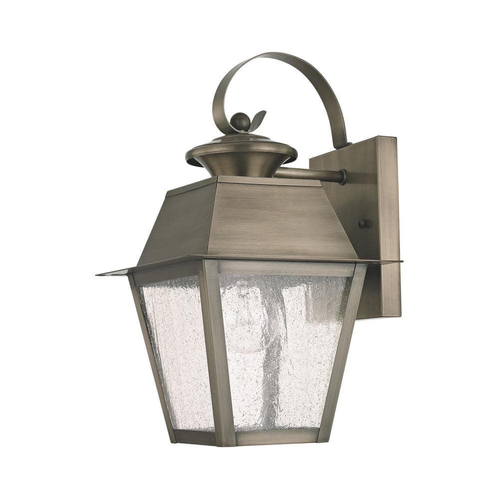 Elegant Vintage Pewter Outdoor Wall Lantern with Seeded Glass