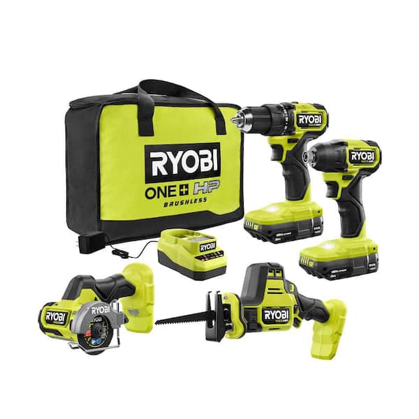 ONE+ HP 18V Brushless Cordless Compact 4-Tool Combo Kit with (2) 2.0 Ah Batteries, Charger, and Bag