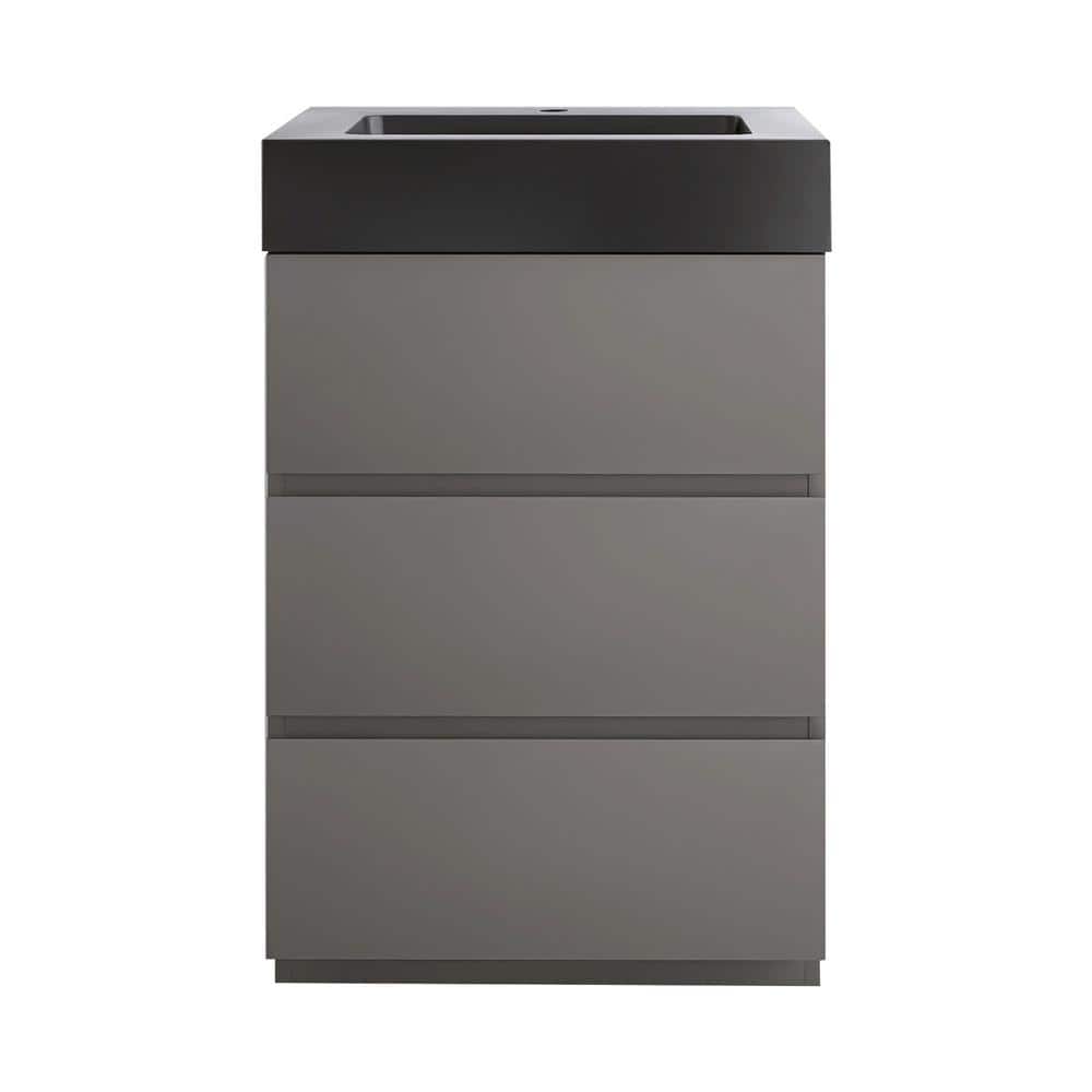 24 in. W x 18 in. D x 37 in. H Freestanding Bath Vanity in Grey with Black Solid Surface Top price history on PriceWatchPro