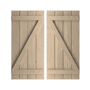 23.5 in. x 28 in. Timberthane Polyurethane 4-Board Spaced Board-n-Batten Rough Sawn Faux Wood Shutters w/Z-Board Pair