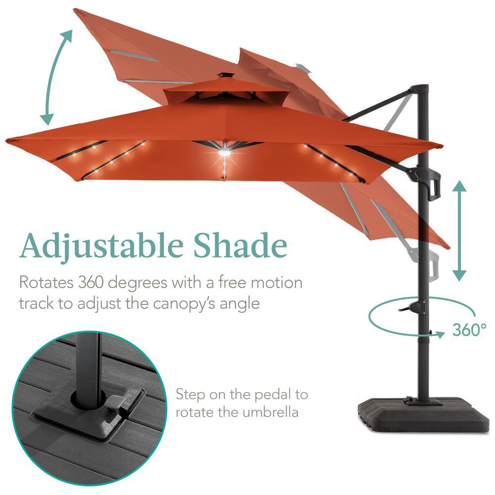 Rust 10x10ft Solar LED Cantilever Patio Umbrella with Base