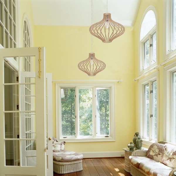 Sanaa 60-Watt 1-Light Kula Wood Tropical Pendant Light with Wood Shade and No Bulbs Included