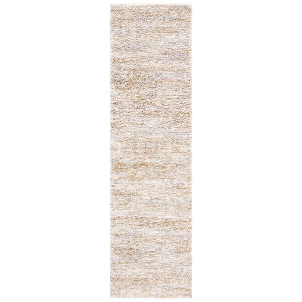 Berber Shag 2 ft. x 10 ft. Ivory/Light Gold 2-Toned Solid Runner Rug