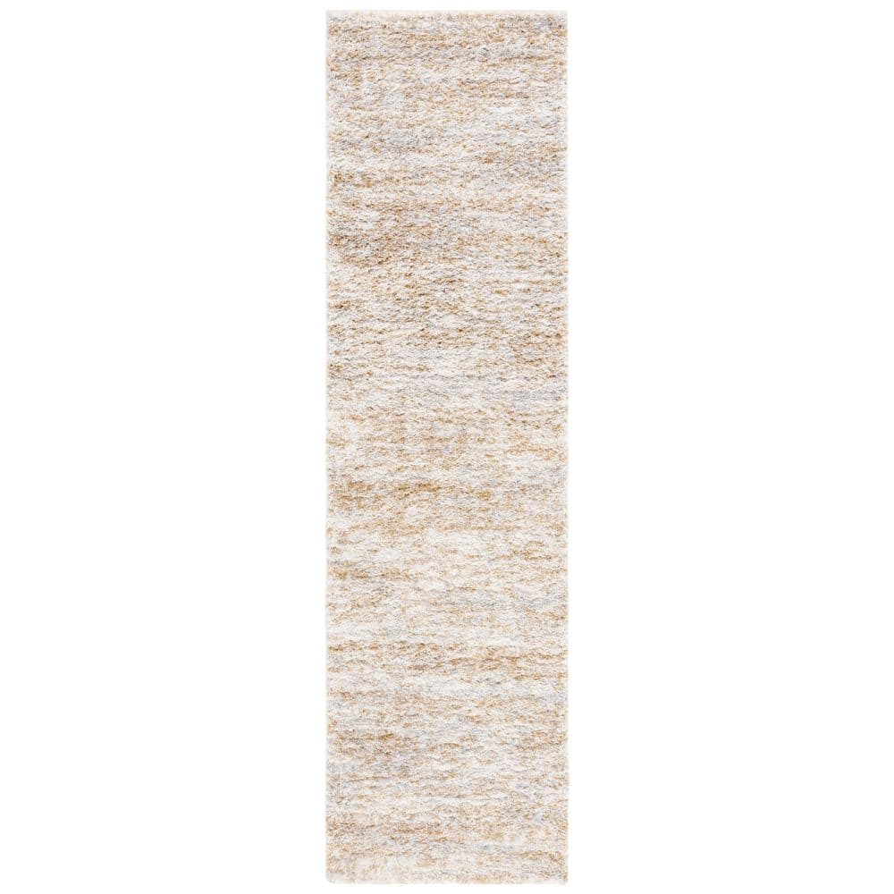 SAFAVIEH Berber Shag Ivory/Light Gold 2 ft. x 8 ft. Solid color Striped ...