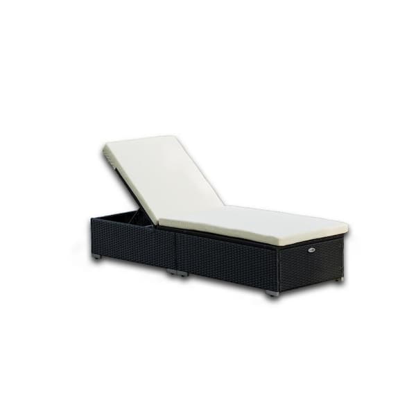 Unbranded Black Modern Wicker Outdoor Chaise Lounge with Beige Cushions