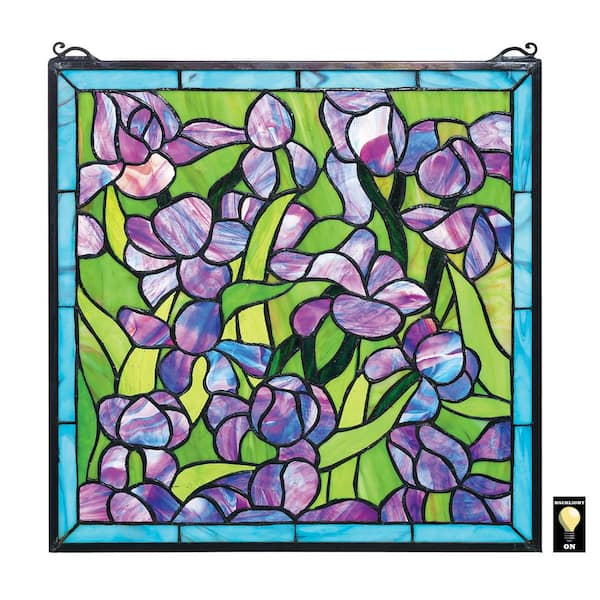 Design Toscano Saint-Remy Irises Stained Glass Window Panel