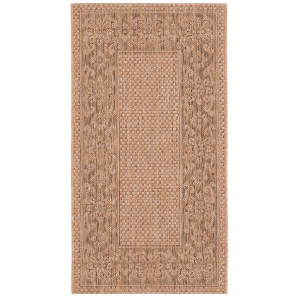 Courtyard Natural/Gold 2 ft. x 4 ft. Solid Color Floral Border Indoor/Outdoor Area Rug
