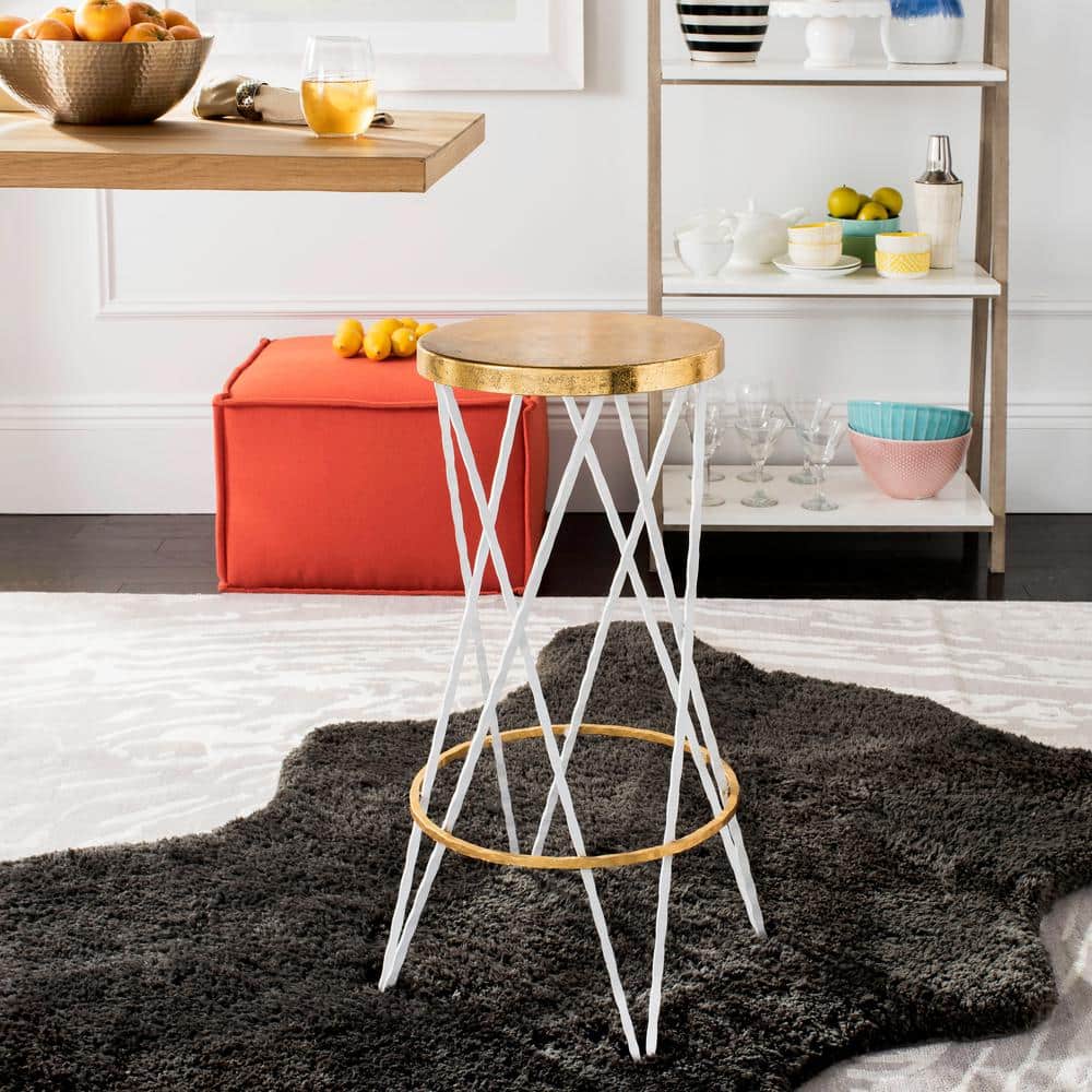 Hester 30" White and Gold Metal Bar Stool