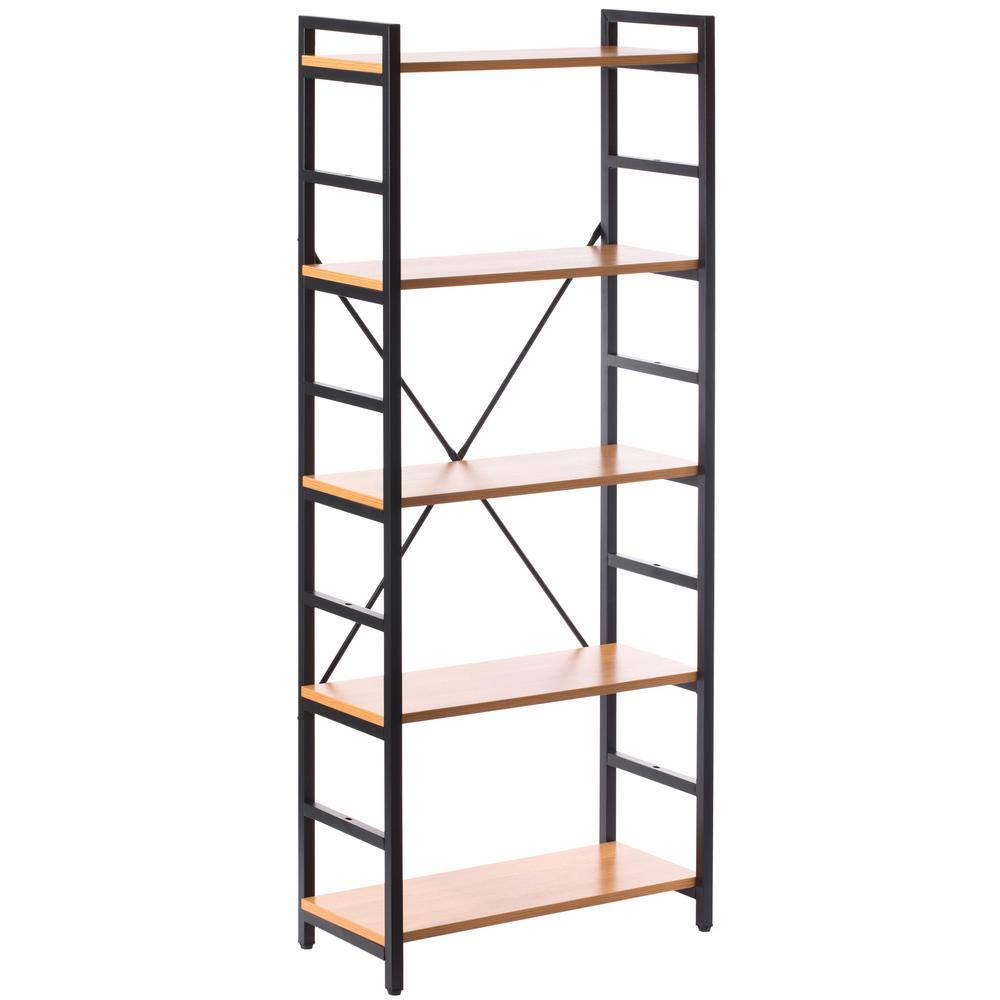 FABULAXE Industrial 59 in. Brown Wood and Metal 5-Shelf Standard Open ...