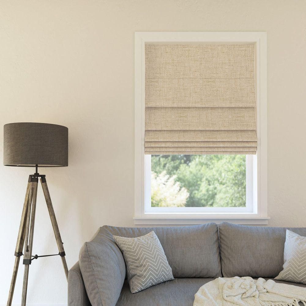 Taupe Cordless Blackout Roman Shade with Textured Fabric, 27" x 64"