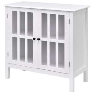 White Freestanding Sideboard Buffet Cabinet with Double Glass Doors