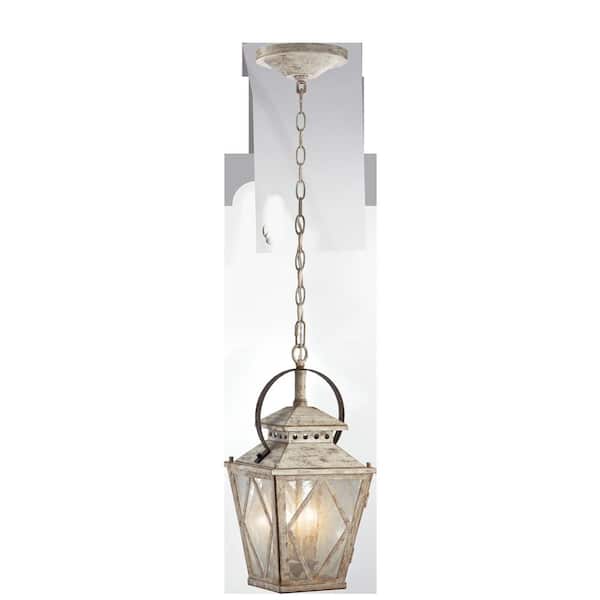 Hayman Bay 2-Light Distressed Antique White Farmhouse Kitchen Island Pendant Hanging Light with Clear Seeded Glass