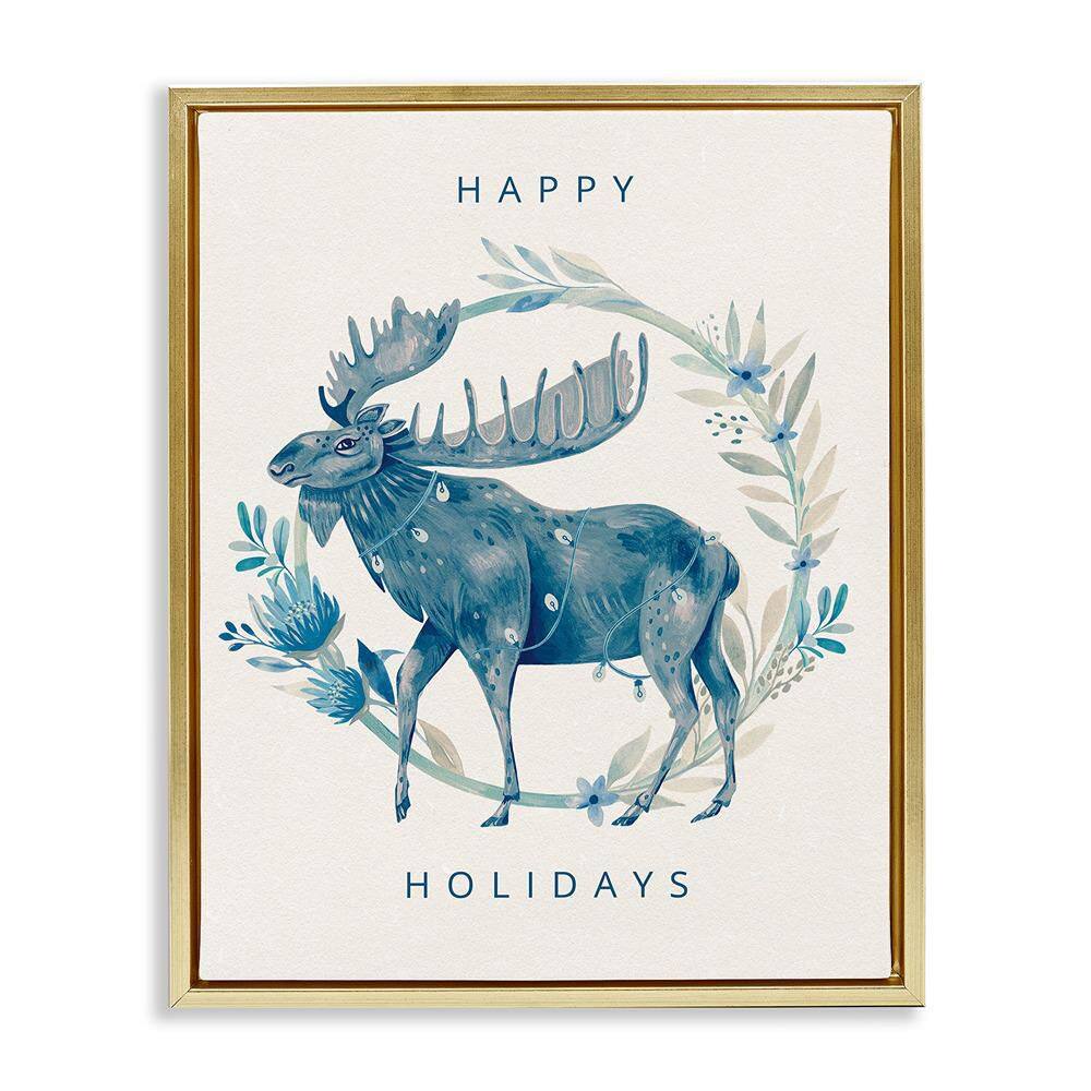 Holiday Greeting with Moose by Grace Andersson 1 Piece Gold Floater Frame Graphic Animal Art Print 21 in. x 17 in. price history on PriceWatchPro