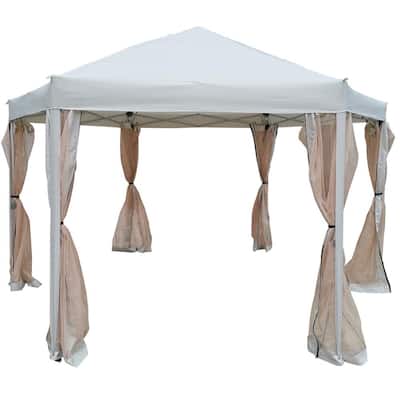 PHI VILLA Outdoor Canopy Patio Gazebo Tent with Elegant Corner Curtain for  Backyard, Party, Brown 13 FtW x 13 FtD Metal Pop-up Canopy & Reviews -  Wayfair