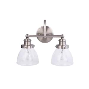 Albona 2-Light Brushed Nickel Vanity Light with Clear Seeded Glass Shades