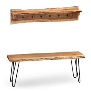 48 in. Hairpin Natural Live Edge Bench with Coat Hook Shelf Set