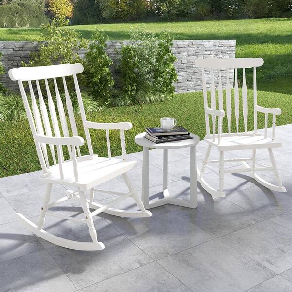 Costway White Wood Indoor Outdoor Rocking Chair Rocker QD-64