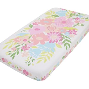 Floral Burst Pink, Blue, Green and White Flower 100% Cotton Photo Op Fitted Crib Sheet