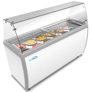 70 in. 12 Tub Ice Cream Dipping Cabinet Display Freezer with Sliding Glass Door and Sneeze Guard