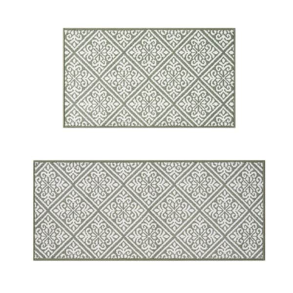 Austell 2-Tone Ivory/Sage 2 ft. x 5 ft. Geometric Polypropylene 2-Piece Rug Set