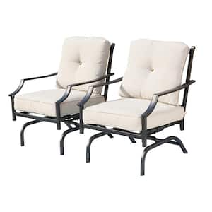 Metal Outdoor Rocking Chair With Beige Cushions (2-Pack)