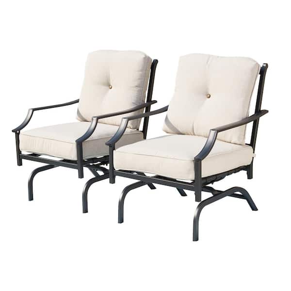 Patio Festival Metal Outdoor Rocking Chair With Beige Cushions (2-Pack)