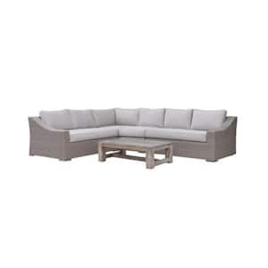 Renava Pacifica 5-Piece Wicker Patio Conversation Sectional Seating Set with Beige Cushions