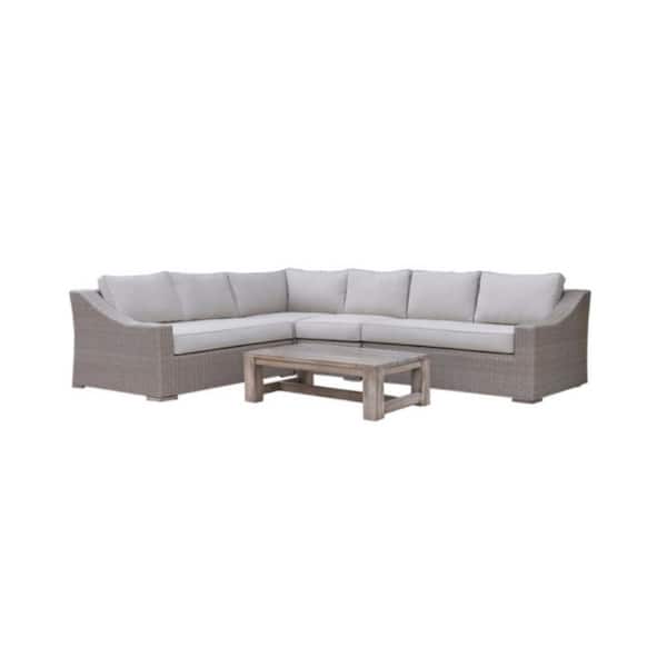 Unbranded Renava Pacifica 5-Piece Wicker Patio Conversation Sectional Seating Set with Beige Cushions