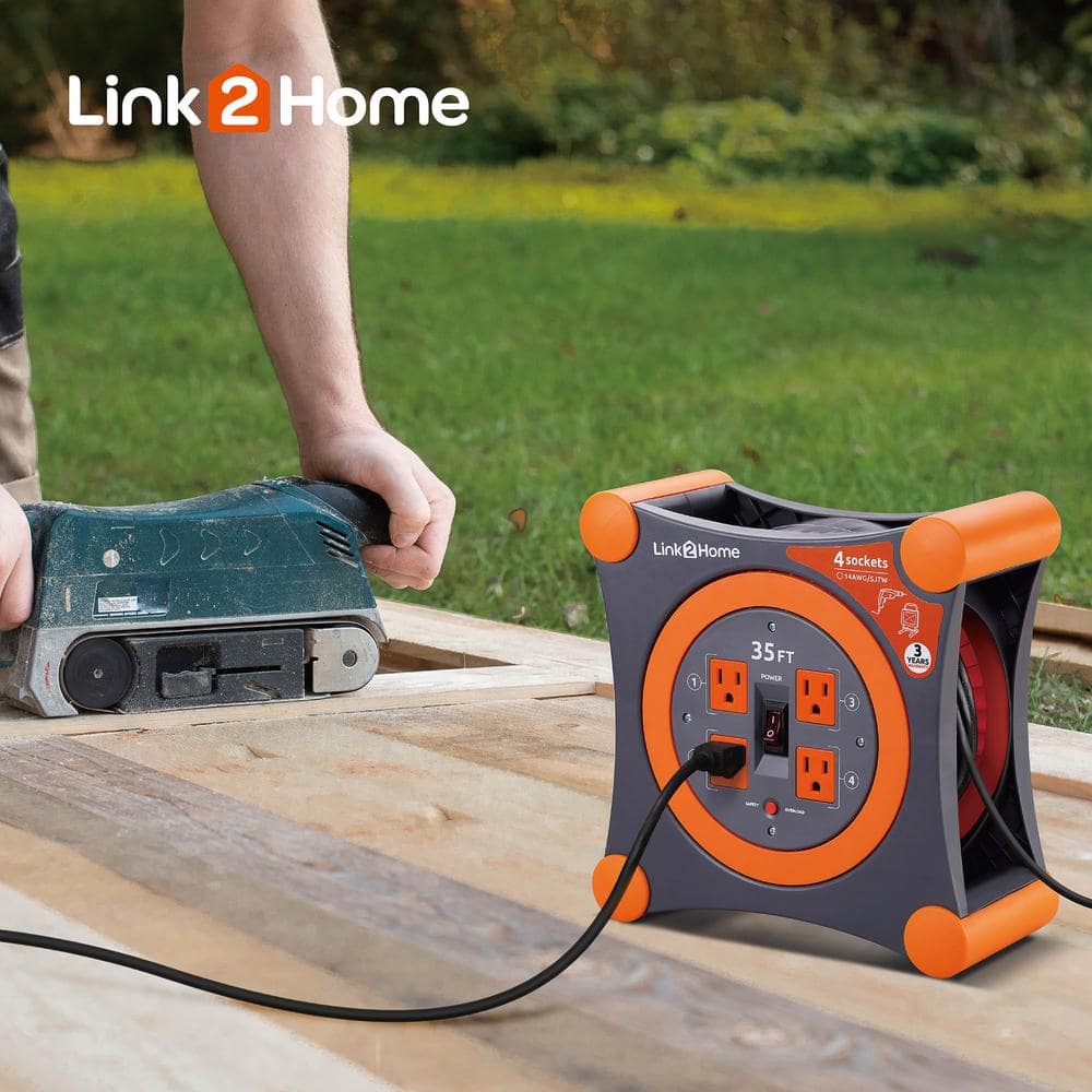 35 ft. 14/3 Extension Cord Storage Reel with 4 Grounded Outlets and Surge Protector - 1