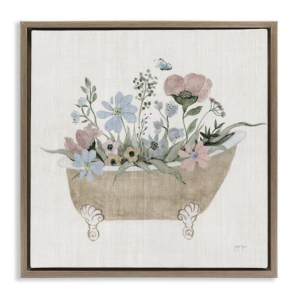 Stupell Industries Rustic Botanicals in Tub by Janet Tava Brown Floater Frame Nature Graphic Art Print 18 in. x 18 in.