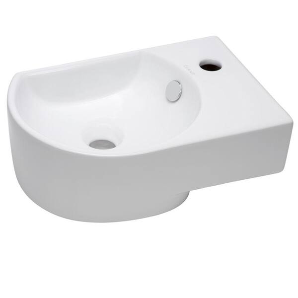 Elanti Wall-Mounted Rounded Modern Compact Bathroom Sink in White