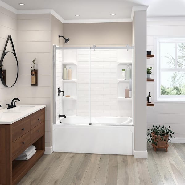 Cherrier 58 in. W x 60 in. H 5-piece Shower Wall Enclosure in Glossy White