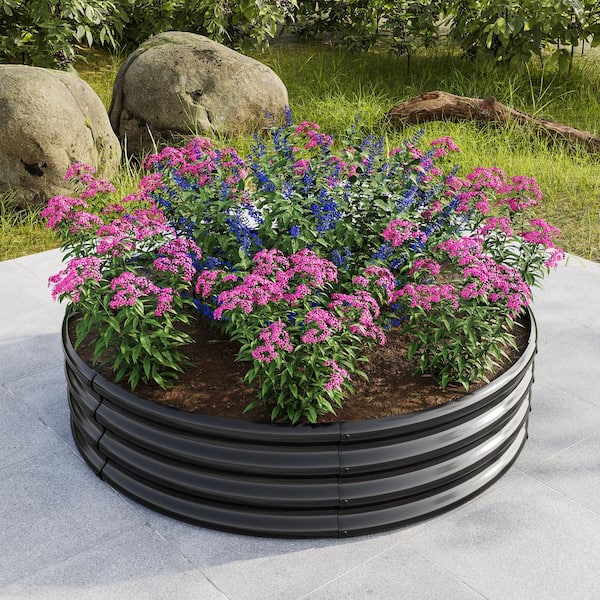 AUTMOON 47.24 in. x 11.4 in. Outdoor Garden Metal Raised Planter Box Patio Planter Raised Beds for Flowers, Herbs, Fruits, Black