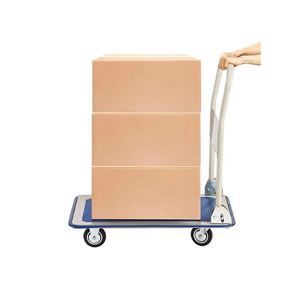Heavy-Duty Blue Steel Folding Platform Hand Truck with 4 Wheels
