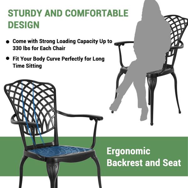 SUNRINX 3-Piece Black Cast Aluminum Round Table Outdoor