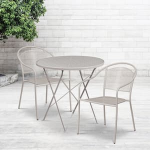 Gray 3-Piece Metal Round Outdoor Bistro Set