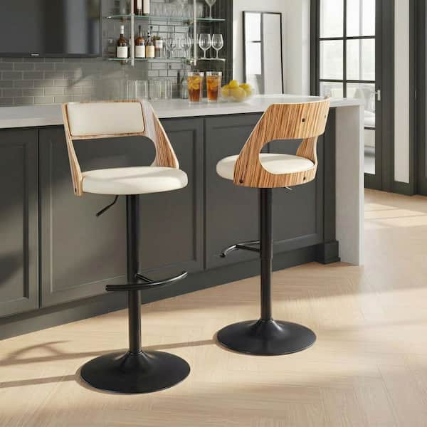 Lumisource Cecina 32.75 in. Cream Faux Leather, Zebra Wood and