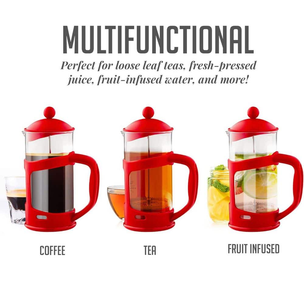 Red 34 Oz Glass and Stainless Steel French Press Coffee Maker