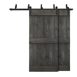 44 in. x 84 in. Mid-Bar Bypass Carbon Gray Stained DIY Solid Wood Interior Double Sliding Barn Door with Hardware Kit