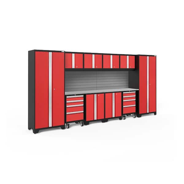 NewAge Products Bold Series 156 in. W x 76.75 in. H x 18 in. D 24-Gauge Steel Garage Cabinet Set in Red (12-Piece)