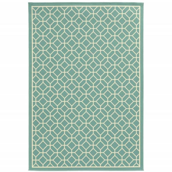 Blue, Ivory 4 ft. x 6 ft. Loomed Geometric Polypropylene Rectangle Indoor/Outdoor Area Rug