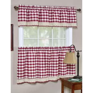 Buffalo Check Burgundy Polyester/Cotton Light Filtering Rod Pocket Curtain Tier Pair 58 in. W x 24 in. L