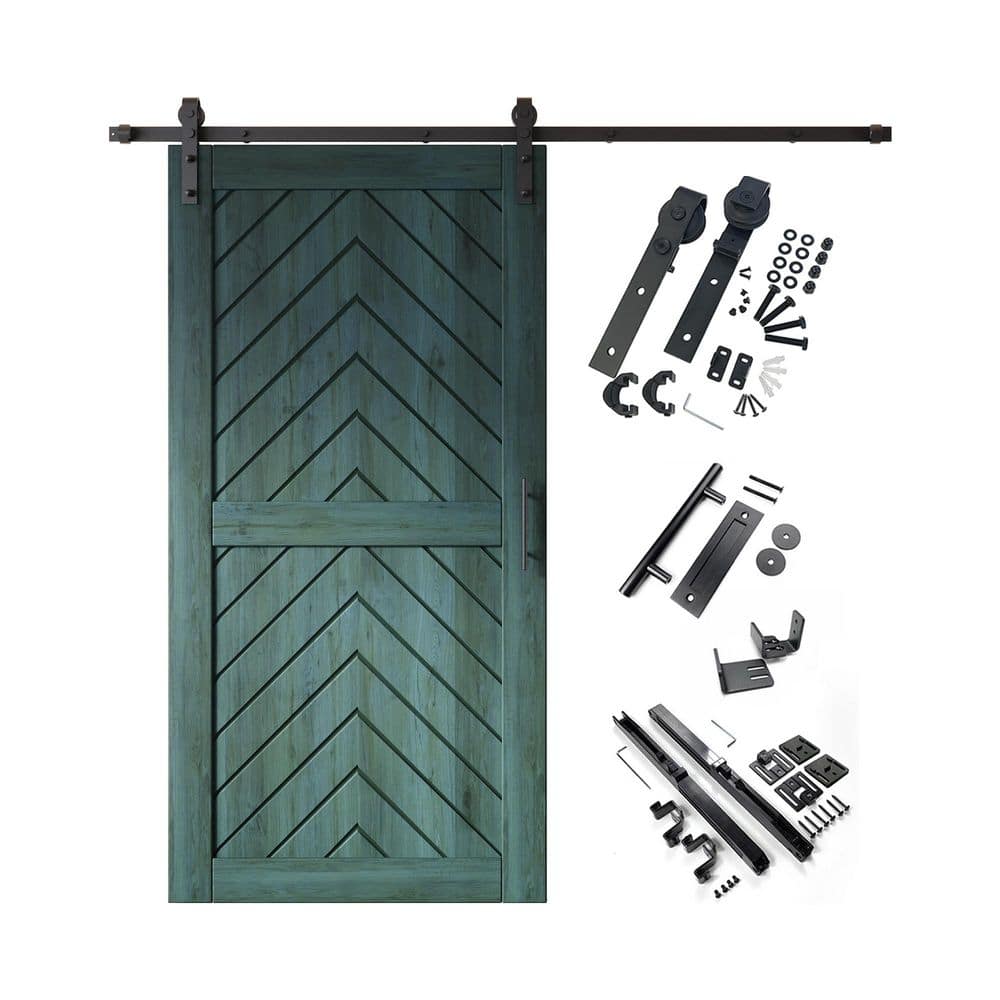 JT1 40 in. x 80 in. C-Panel Royal Pine Fishbone Design Solid Pine Wood Sliding Barn Door with Hardware Kit price history on PriceWatchPro