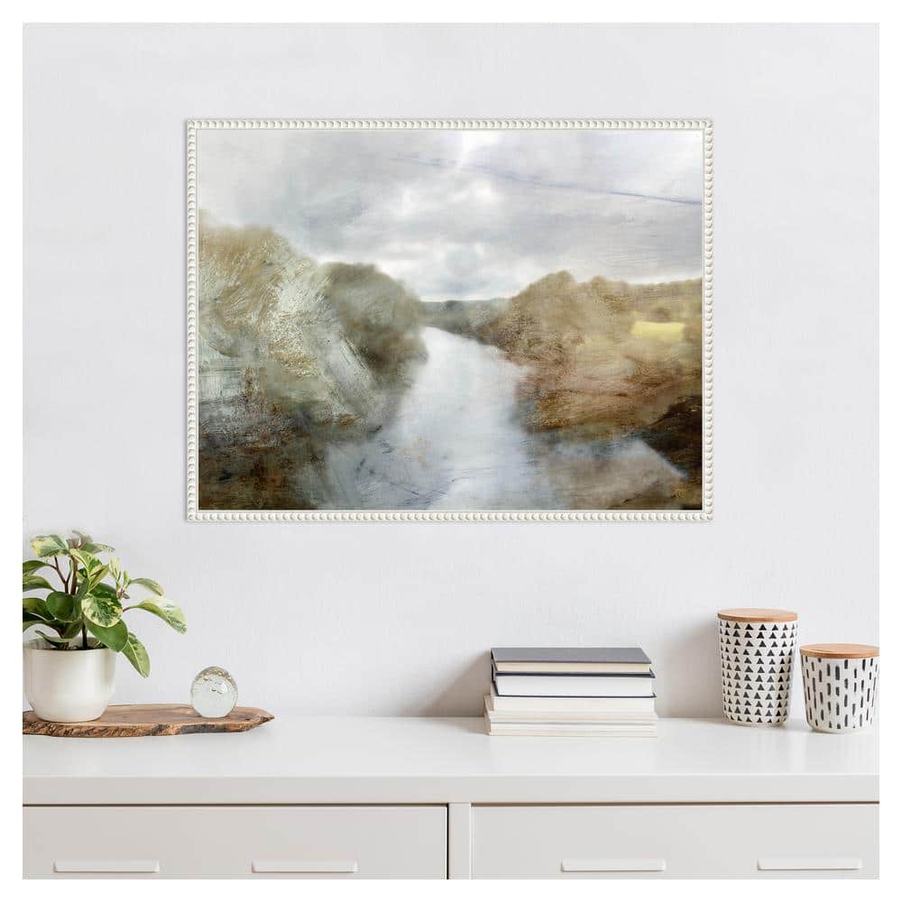Sylvie Beaded White Framed Abstract Landscape Canvas Print