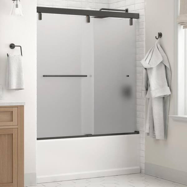 Delta Mod 60 in. x 59-1/4 in. Frameless Sliding Bathtub Door in Bronze with 1/4 in. Tempered Frosted Glass
